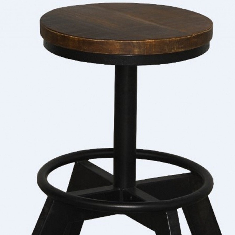 22" Brown And Black Solid Wood And Iron Backless Bar Chair HomeRoots