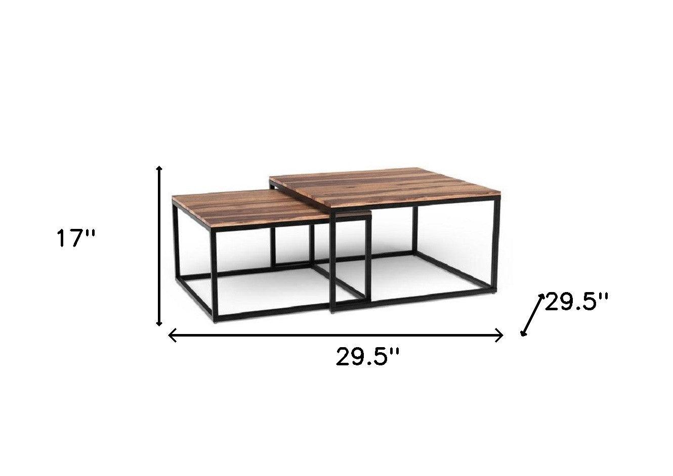 Set Of 2 Squared Off Natural Wood Nesting Coffee Tables - FurniFindUSA