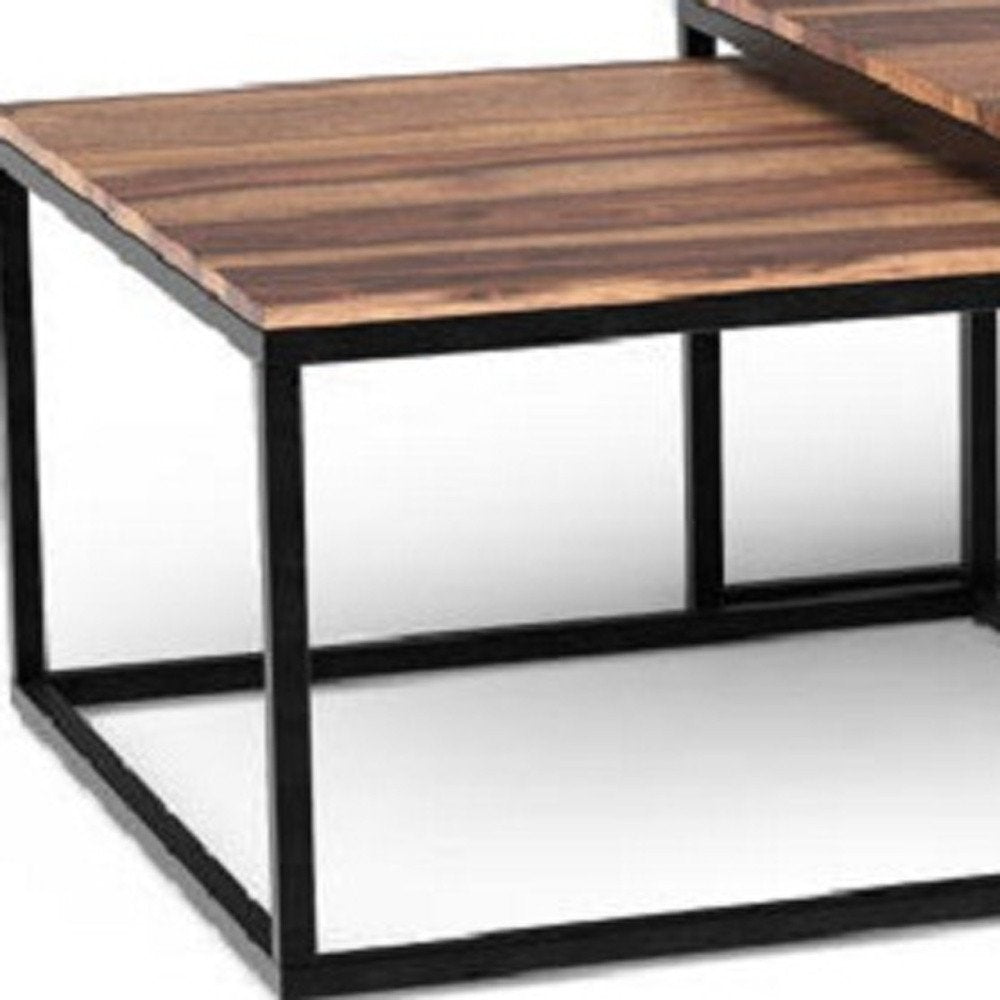 30" Brown And Black Solid Wood And Iron Square Coffee Table HomeRoots