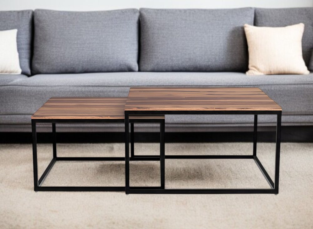 30" Brown And Black Solid Wood And Iron Square Coffee Table HomeRoots