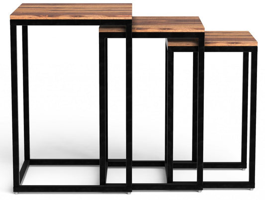 Set of Three 17" Black And Brown Solid Wood Nested Tables HomeRoots