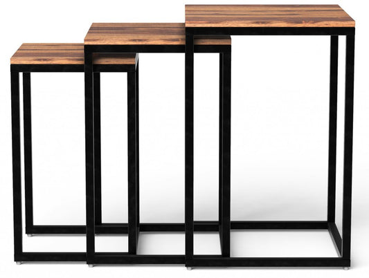 Set of Three 17" Black And Brown Solid Wood Nested Tables HomeRoots