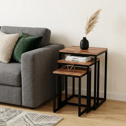 Set of Three 17" Black And Brown Solid Wood Nested Tables HomeRoots