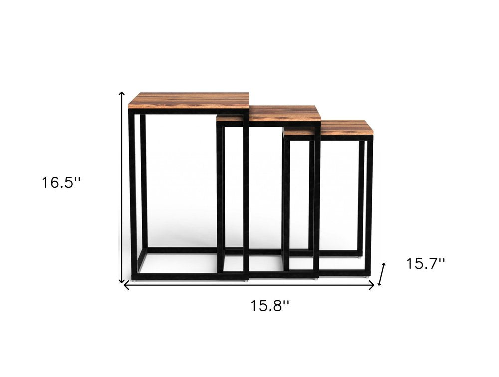 Set of Three 17" Black And Brown Solid Wood Nested Tables HomeRoots