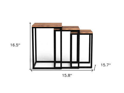Set of Three 17" Black And Brown Solid Wood Nested Tables HomeRoots