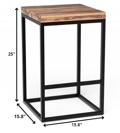 25" Brown And Black Solid Wood And Iron Backless Counter Height Bar Chair HomeRoots