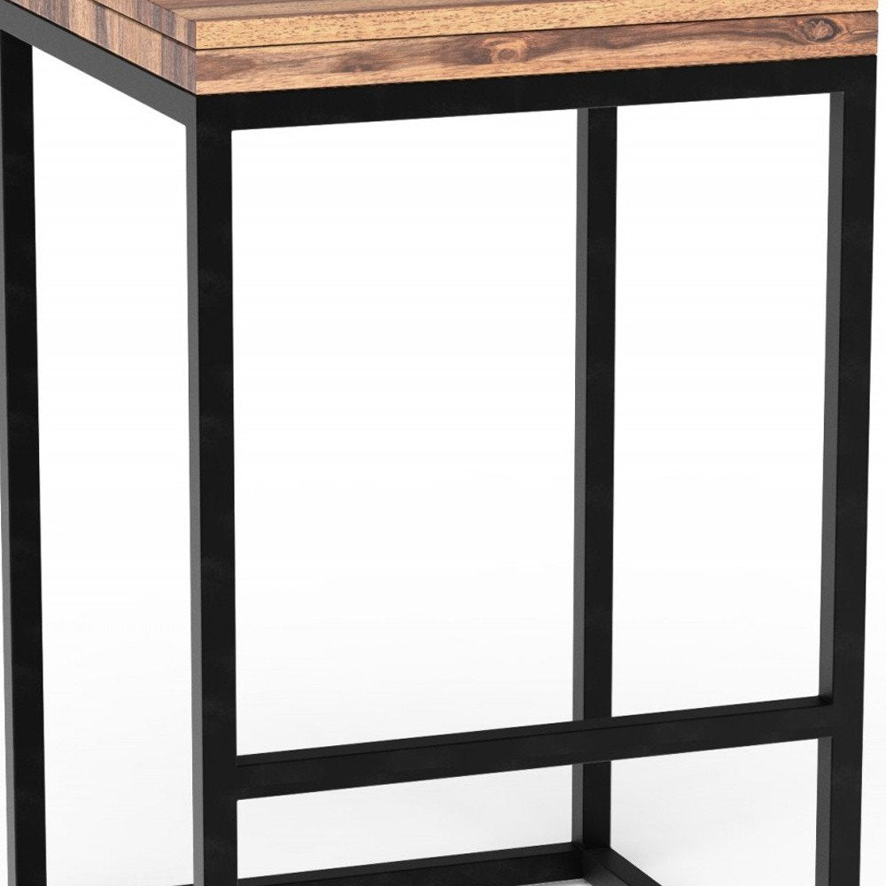 25" Brown And Black Solid Wood And Iron Backless Counter Height Bar Chair HomeRoots