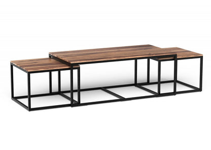 Set of Three 47" Natural And Black Solid Wood And Iron Coffee Table HomeRoots