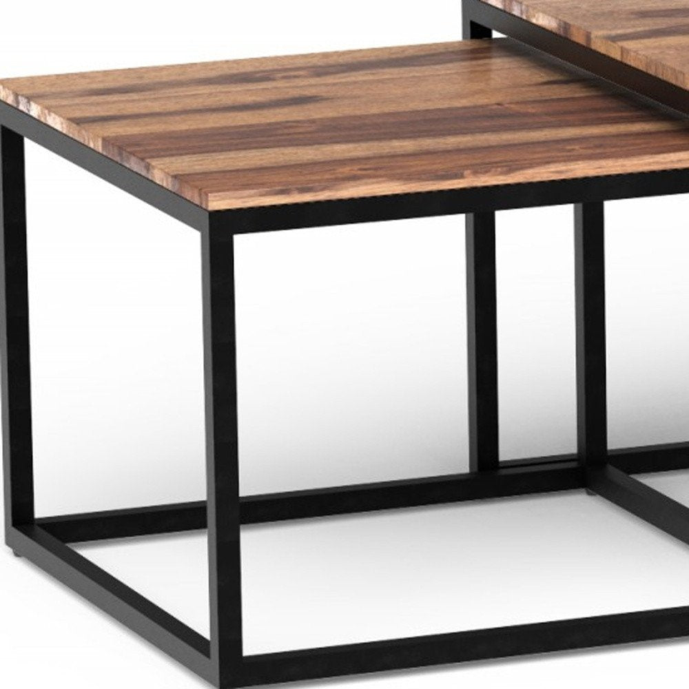 Set of Three 47" Natural And Black Solid Wood And Iron Coffee Table HomeRoots