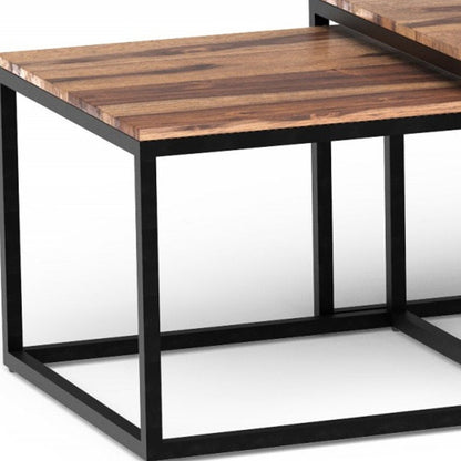 Set of Three 47" Natural And Black Solid Wood And Iron Coffee Table HomeRoots