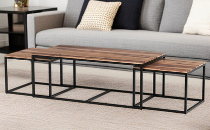Set of Three 47" Natural And Black Solid Wood And Iron Coffee Table HomeRoots