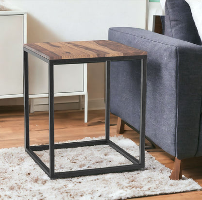 24" Black And Brown Solid Wood And Iron Square End Table