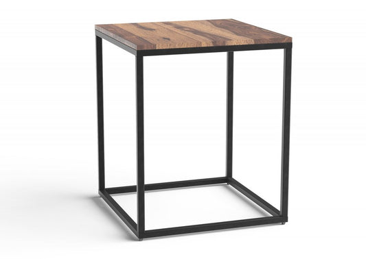24" Black And Brown Solid Wood And Iron Square End Table HomeRoots