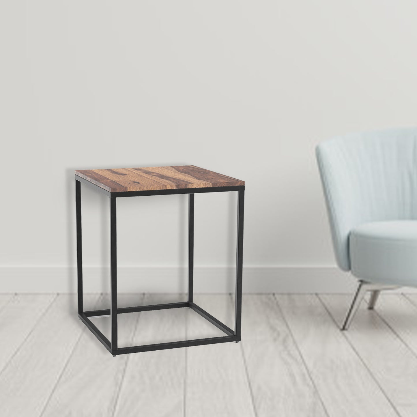 24" Black And Brown Solid Wood And Iron Square End Table