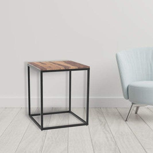 24" Black And Brown Solid Wood And Iron Square End Table HomeRoots
