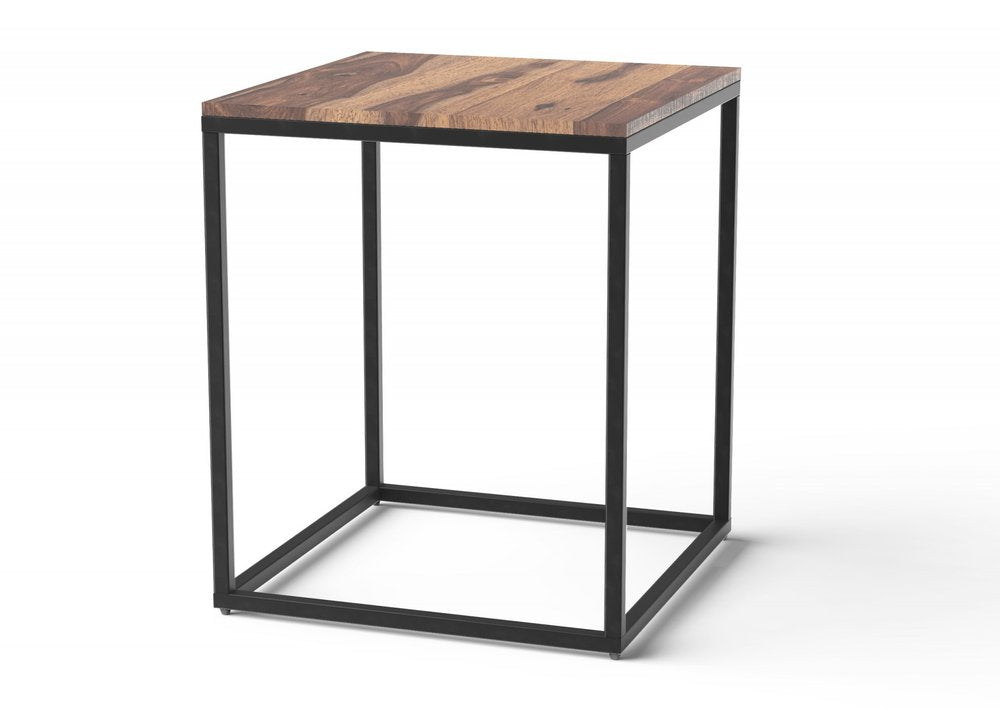 24" Black And Brown Solid Wood And Iron Square End Table HomeRoots