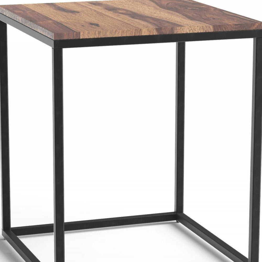 24" Black And Brown Solid Wood And Iron Square End Table HomeRoots