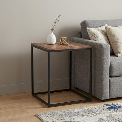 24" Black And Brown Solid Wood And Iron Square End Table HomeRoots