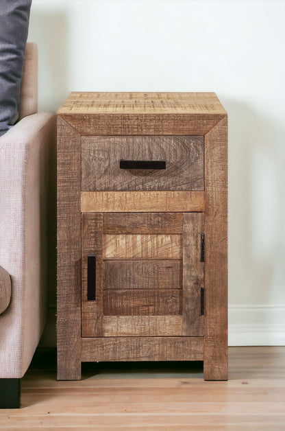 26" Brown Solid Wood Square End Table With Drawer