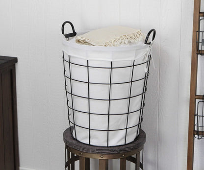 Large White Fabric Lined Metal Laundry Type Basket With Handle HomeRoots