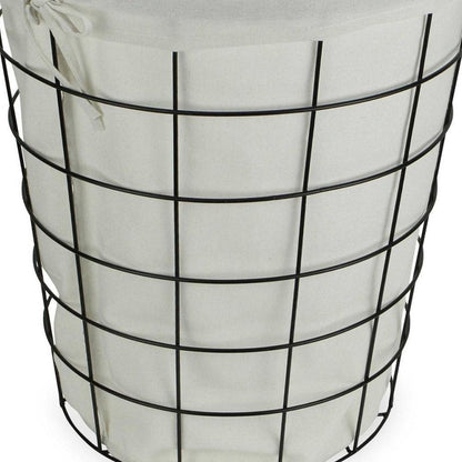 Large White Fabric Lined Metal Laundry Type Basket With Handle HomeRoots