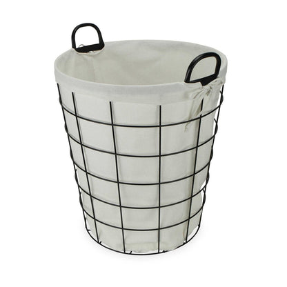 Large White Fabric Lined Metal Laundry Type Basket With Handle HomeRoots