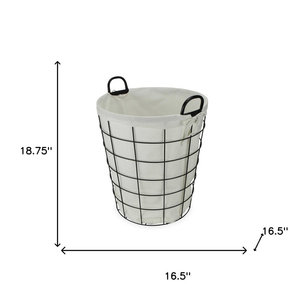 Large White Fabric Lined Metal Laundry Type Basket With Handle — view 7