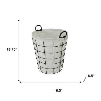 Large White Fabric Lined Metal Laundry Type Basket With Handle HomeRoots