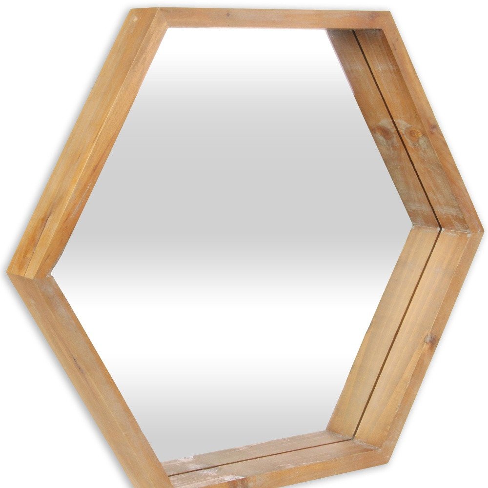 21" Brown Hexagon Wood Framed Accent Mirror HomeRoots