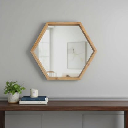 21" Brown Hexagon Wood Framed Accent Mirror HomeRoots