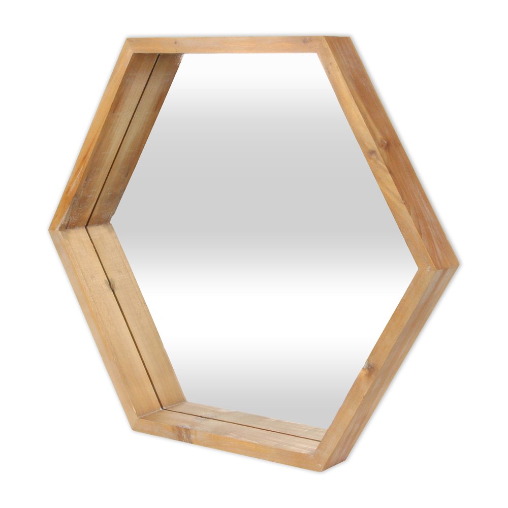21" Brown Hexagon Wood Framed Accent Mirror HomeRoots