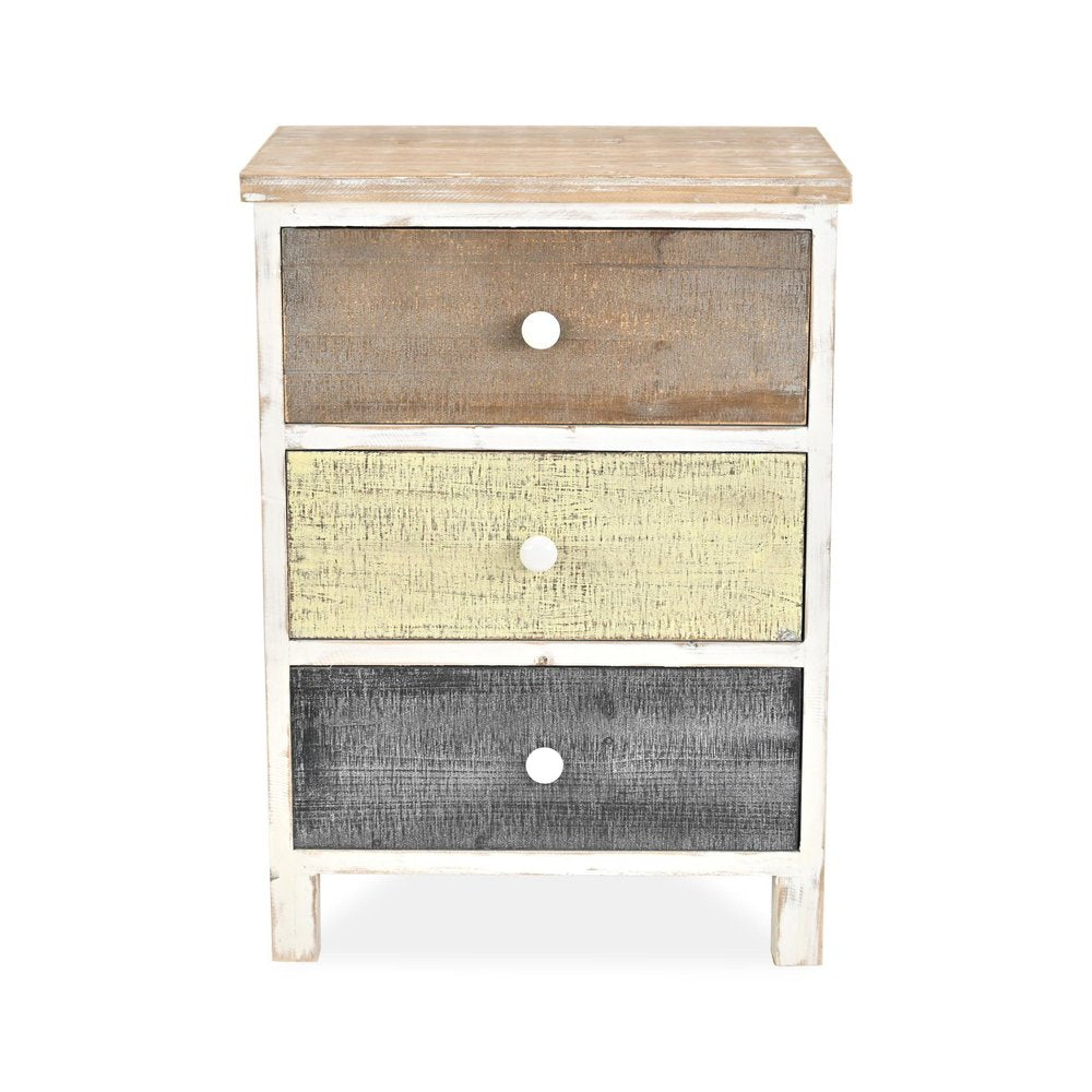 19" White Gray and Natural Distressed Accent Cabinet With Three Drawers HomeRoots