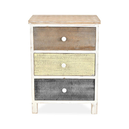 19" White Gray and Natural Distressed Accent Cabinet With Three Drawers HomeRoots