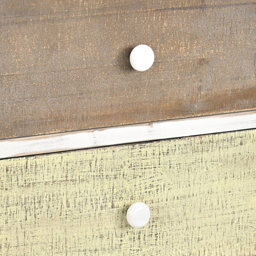 19" White Gray and Natural Distressed Accent Cabinet With Three Drawers HomeRoots