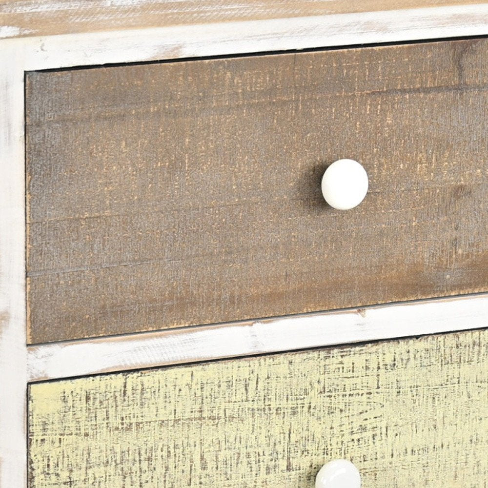 19" White Gray and Natural Distressed Accent Cabinet With Three Drawers HomeRoots