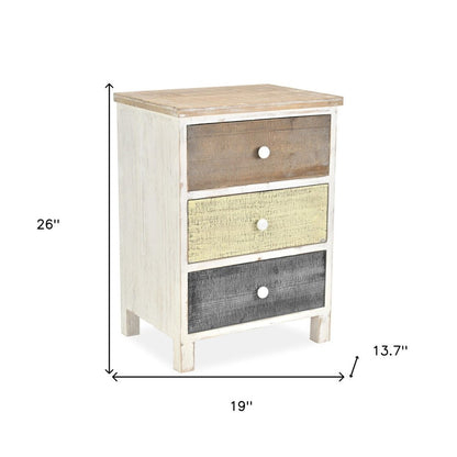 19" White Gray and Natural Distressed Accent Cabinet With Three Drawers HomeRoots