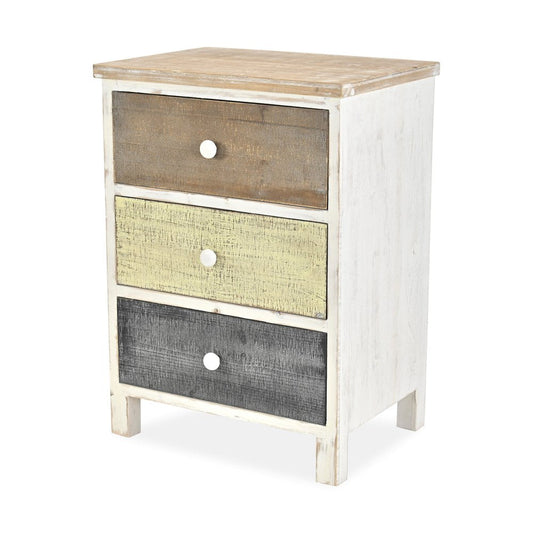19" White Gray and Natural Distressed Accent Cabinet With Three Drawers HomeRoots