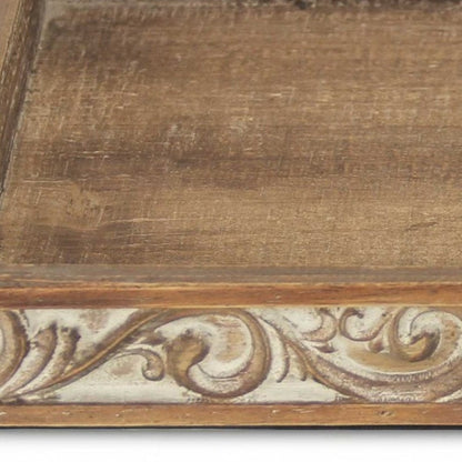 17" Brown Distressed Finish Wood Tray With Side Carvings HomeRoots