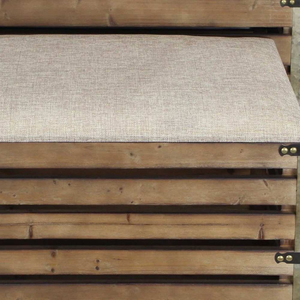 Set of Two Brown Wood Slat and Upholstery Storage Benches With Flip Top HomeRoots