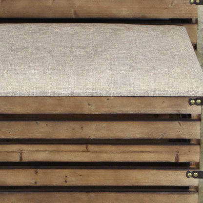 Set of Two Brown Wood Slat and Upholstery Storage Benches With Flip Top HomeRoots