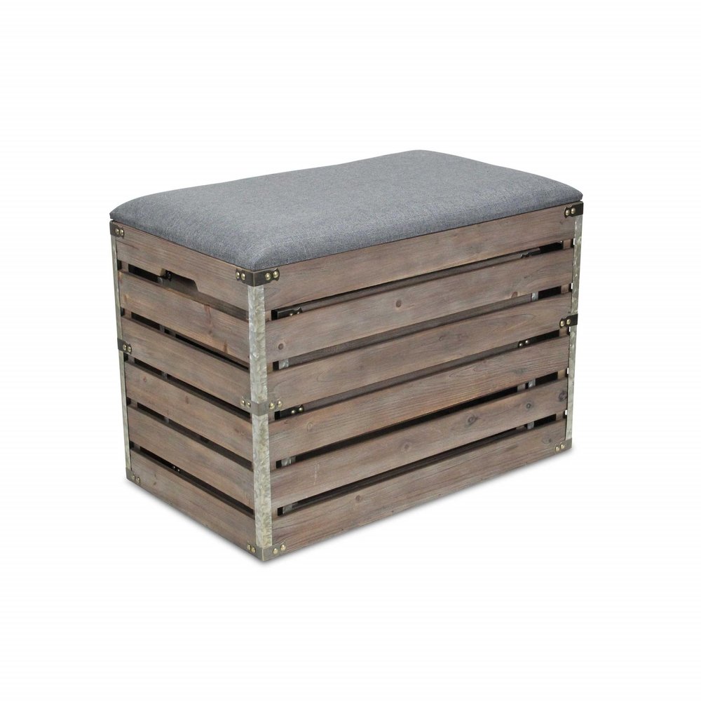 24" Gray and Brown Linen Upholstered Storage Bench with Flip Top HomeRoots
