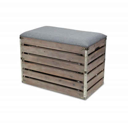 24" Gray and Brown Linen Upholstered Storage Bench with Flip Top HomeRoots