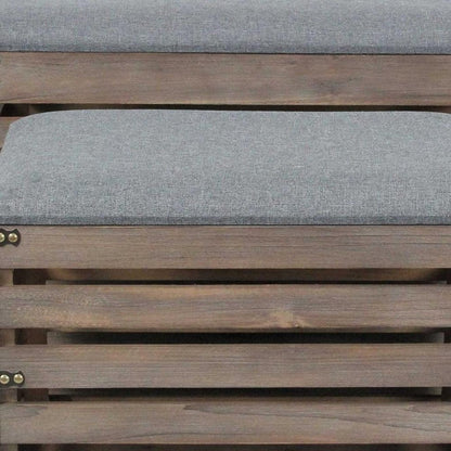 24" Gray and Brown Linen Upholstered Storage Bench with Flip Top HomeRoots