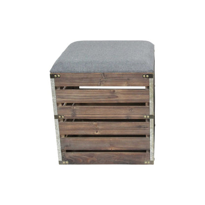 Set Of 2 Square Gray Linen Fabric And Wood Slats Storage Benches HomeRoots