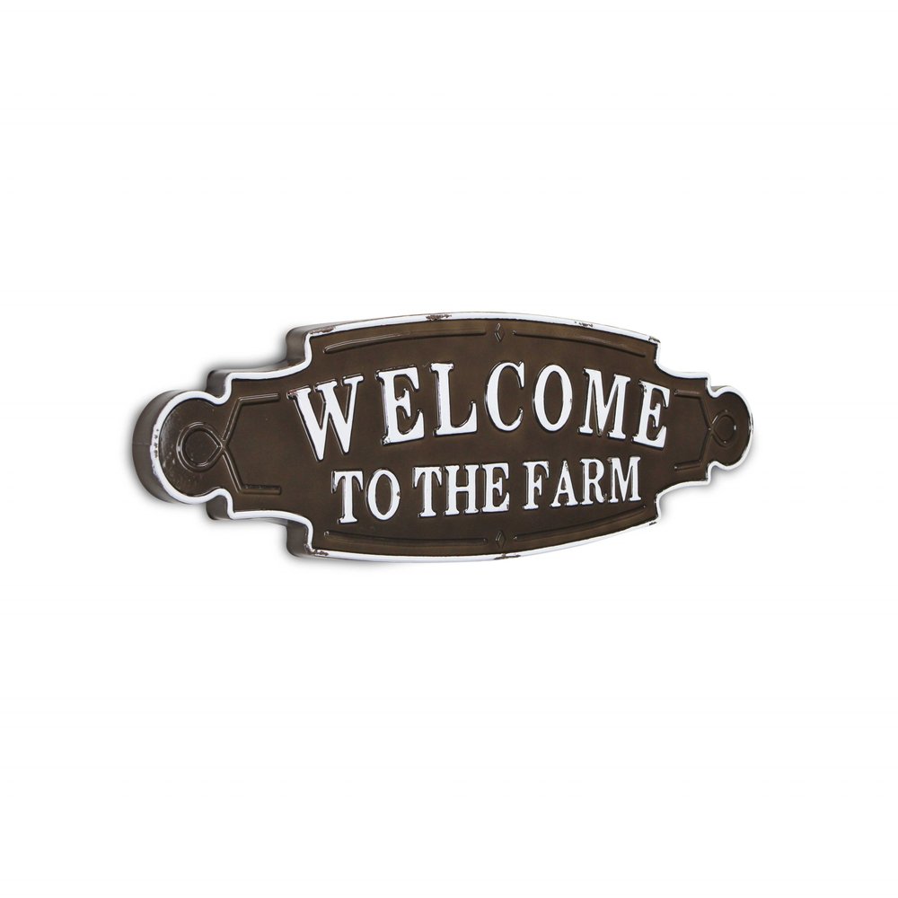 Welcome To The Farm Lacquered Black And White Metal Wall Art — view 1