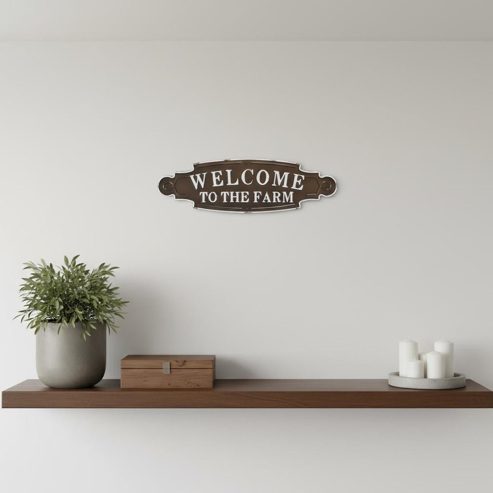 Welcome To The Farm Lacquered Black And White Metal Wall Art — view 5