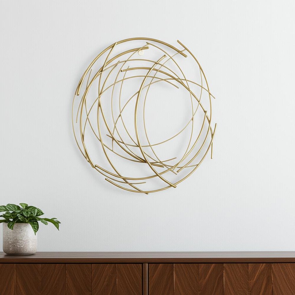 26" Gold Metal Abstract Round Hanging Wall Art Decor — view 7