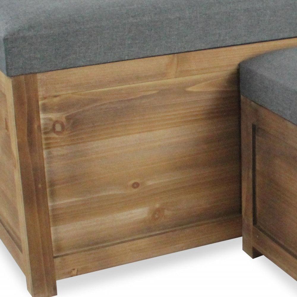 Set Of 2 Rectangular Gray Linen Fabric And Wood Storage Benches - FurniFindUSA