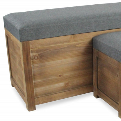Set Of 2 Rectangular Gray Linen Fabric And Wood Storage Benches HomeRoots