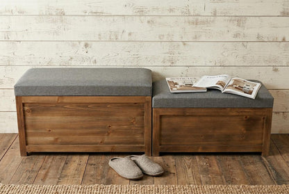 Set Of 2 Rectangular Gray Linen Fabric And Wood Storage Benches HomeRoots